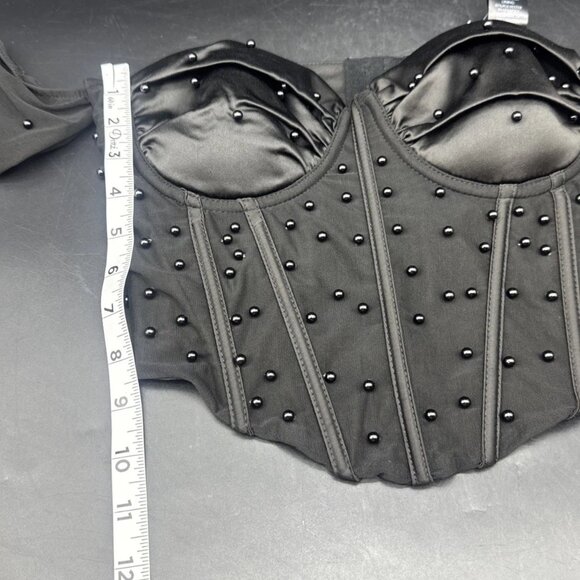 Windsor Womens Black Sheer Sleeve Beaded Corset Top Sz M NEW Goth Whimsigoth - Picture 7 of 9